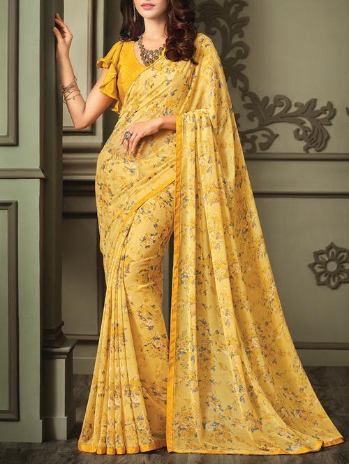 ditsy floral printed saree with blouse - 14318288 - Very Small Image - 1