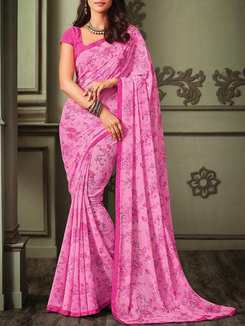 Floral  printed saree with blouse - 14318292 - Very Small Image - 1
