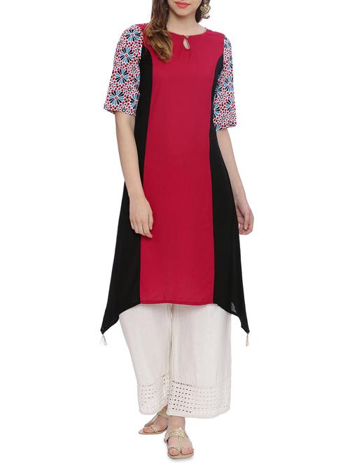 magenta viscose asymmetric kurta - 14318430 - Very Small Image - 1