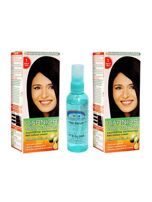 garnier color naturals cream (natural black) & pink root hair serum pack of 3 - 14318892 - Very Small Image - 1
