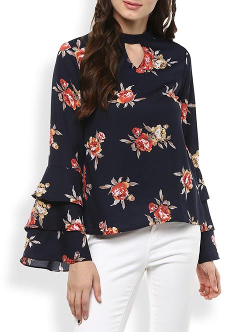 layered bell sleeved floral top - 14319747 - Very Small Image - 1