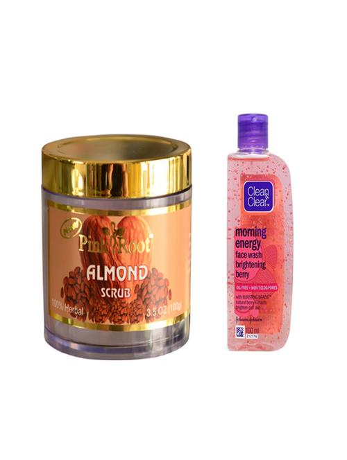 pink root almond scrub with clean & clear morning energy face wash brightening berry - 14320372 - Very Small Image - 1