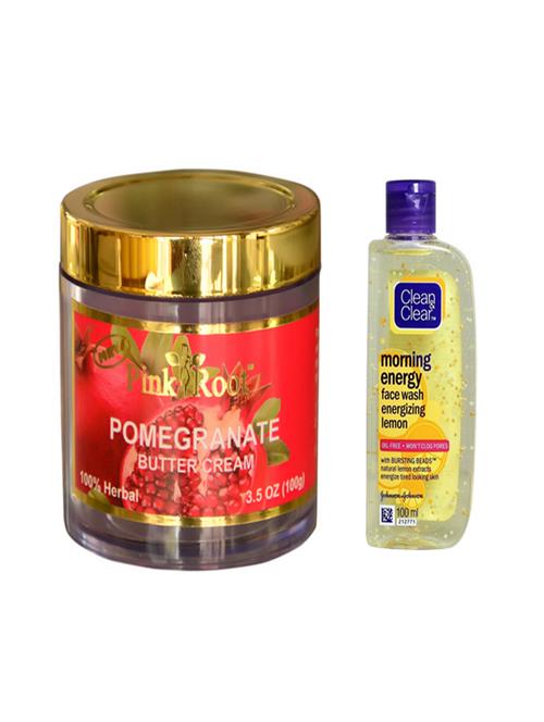 pink root pomegranate butter cream with clean & clear morning energy face wash energizing lemon  - 14320385 - Very Small Image - 1