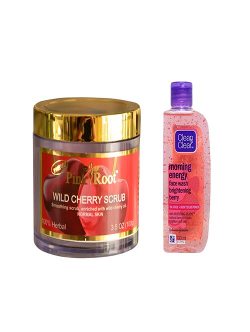 pink root wild cherry scrub with clean & clear morning energy face wash brightening berry  - 14320396 - Very Small Image - 1