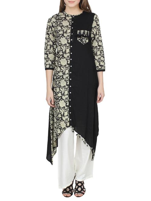 black viscose asymmetric kurta - 14322099 - Very Small Image - 1