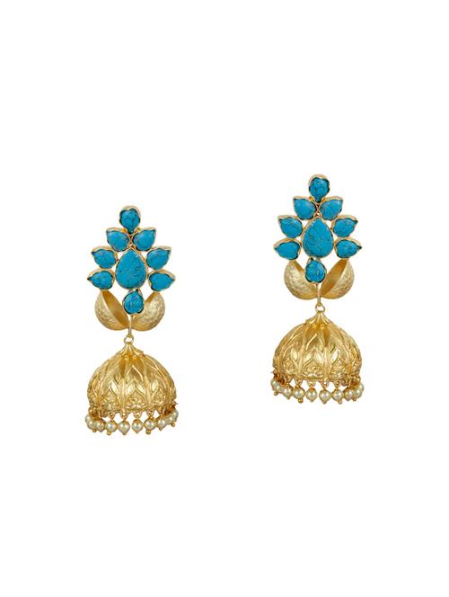 blue metal jhumka earrings - 14323952 - Very Small Image - 1