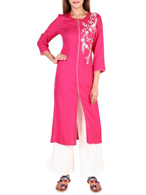 pink rayon a-line kurta - 14328173 - Very Small Image - 1