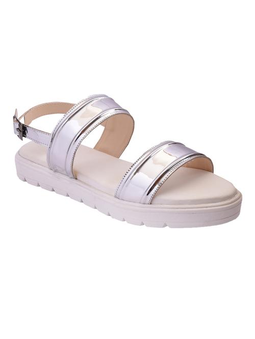 silver faux leather flat forms sandals - 14328425 - Very Small Image - 1