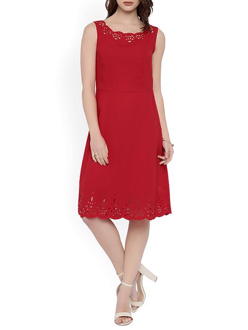 solid red cutwork a-line dress - 14328545 - Very Small Image - 1