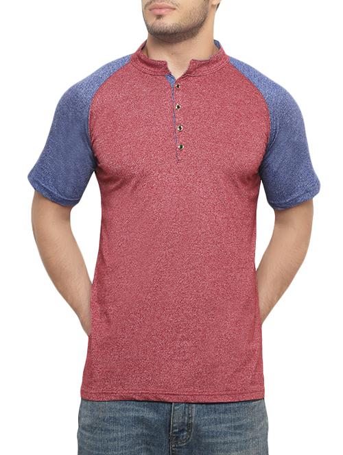 red cotton color block t-shirt - 14329360 - Very Small Image - 1