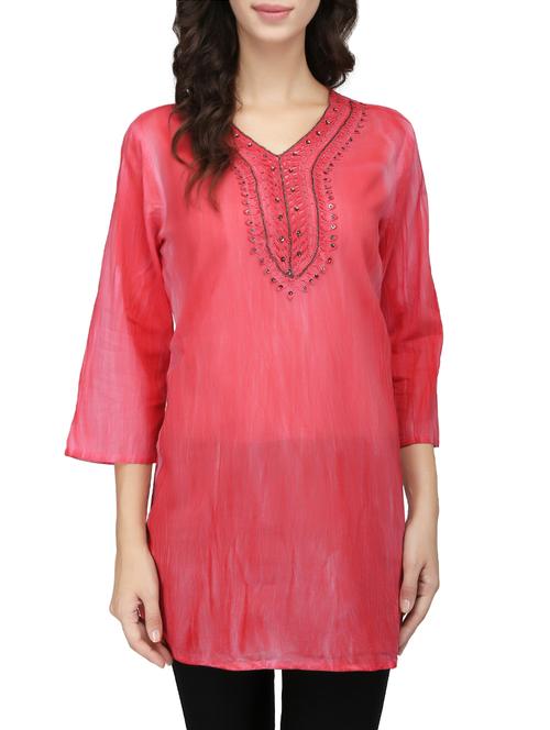 pink cotton straight kurti - 14329672 - Very Small Image - 1