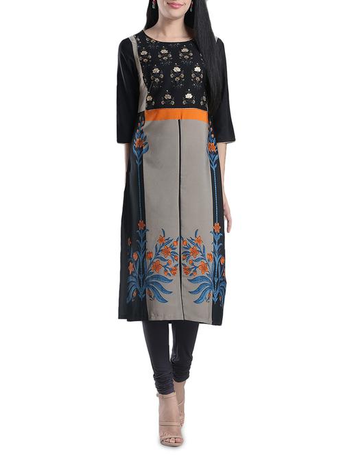 w black printed regular fit kurta - 14331866 - Very Small Image - 1
