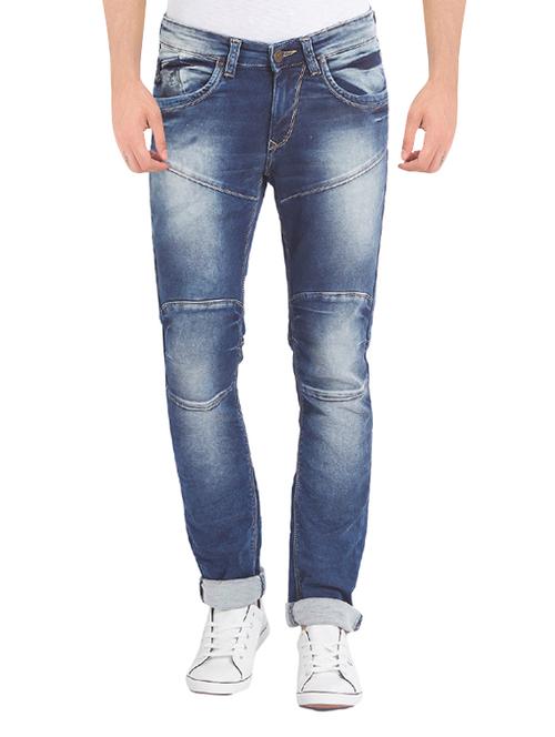blue heavy washed biker denim jeans - 14332012 - Very Small Image - 1