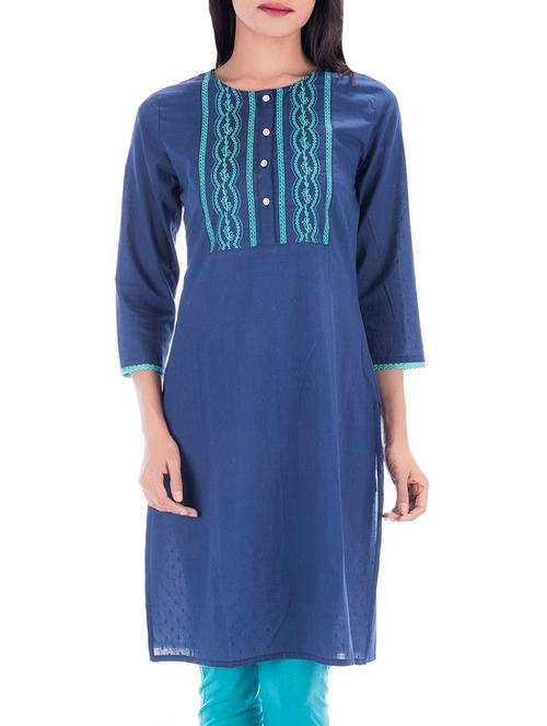blue cotton straight kurta - 14333918 - Very Small Image - 1