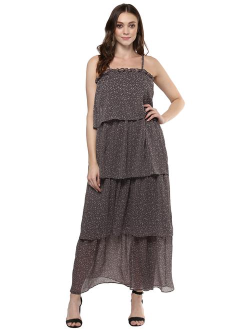 grey poly chiffon layered dress - 14334465 - Very Small Image - 1
