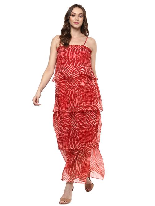 red poly chiffon layered dress - 14334466 - Very Small Image - 1
