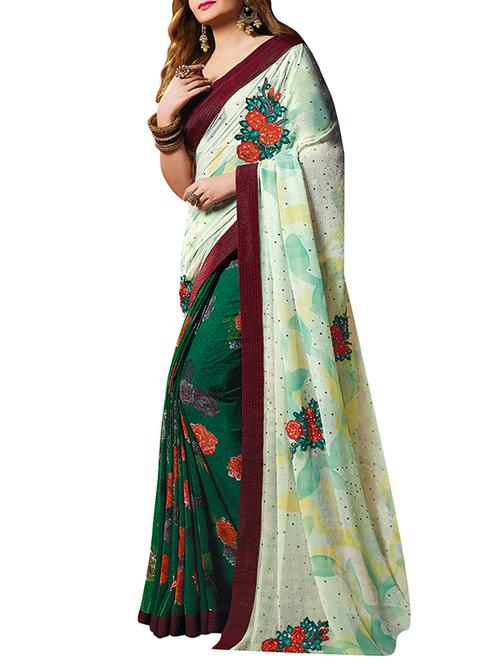 half and half embroidered saree with blouse - 14335266 - Very Small Image - 1