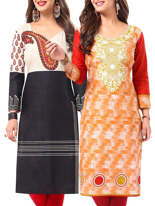 set of 2 multicolored cotton straight kurta - 14338364 - Very Small Image - 1