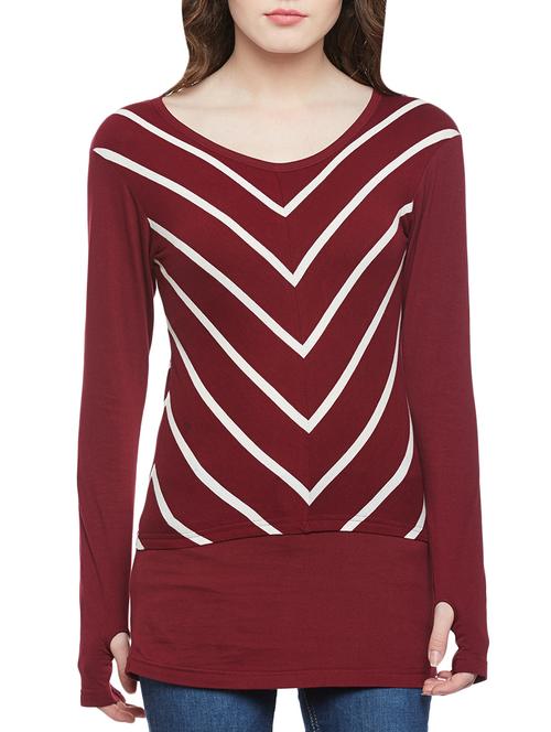 thumb hole sleeved striped top  - 14338533 - Very Small Image - 1