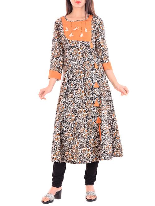 brown cotton flared kurta - 14339093 - Very Small Image - 1