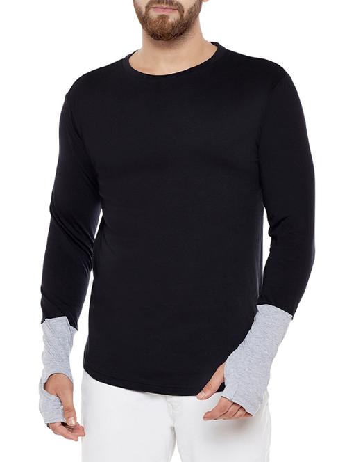 black color block thumb hole t-shirt - 14340070 - Very Small Image - 1