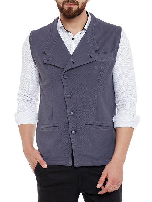 blue cotton casual jacket - 14340397 - Very Small Image - 1