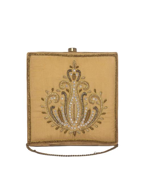 beige silk box clutch - 14340491 - Very Small Image - 1