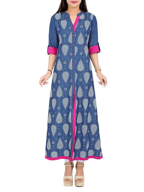 blue denim high slit kurta - 14340834 - Very Small Image - 1