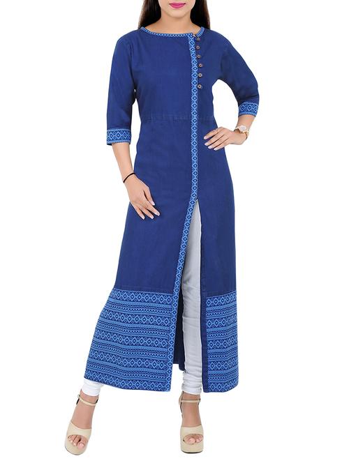 blue denim high slit kurta - 14340838 - Very Small Image - 1