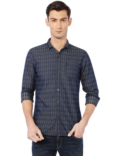 navy blue cotton casual shirt - 14340914 - Very Small Image - 1