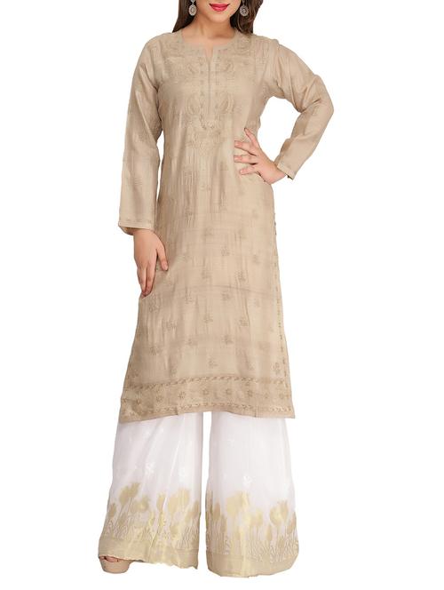 ada beige silk blend long kurta - 14341175 - Very Small Image - 1