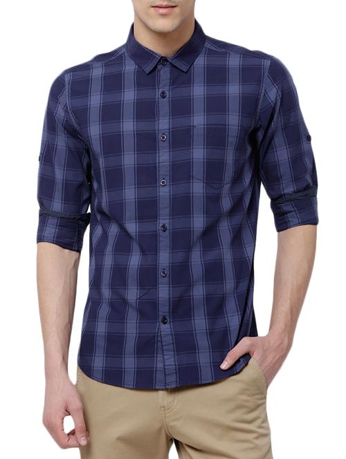 navy blue cotton casual shirt - 14342659 - Very Small Image - 1