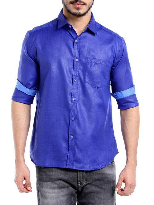 dark blue cotton blend casual shirt - 14342990 - Very Small Image - 1