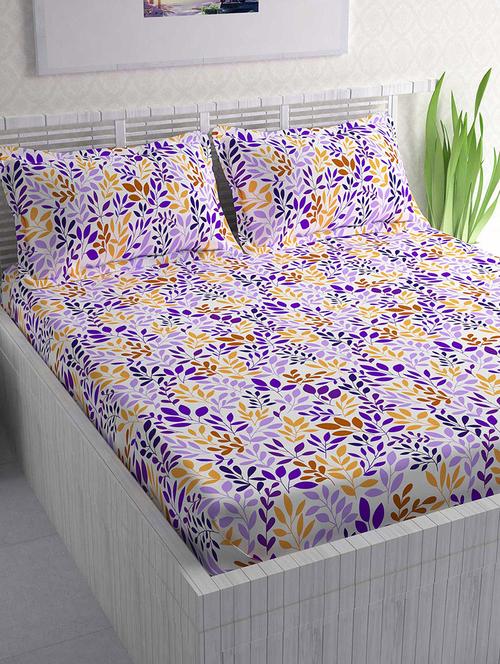 leaf 144 tc 100% cotton double bedsheet with 2 pillow covers - 14343352 - Very Small Image - 1