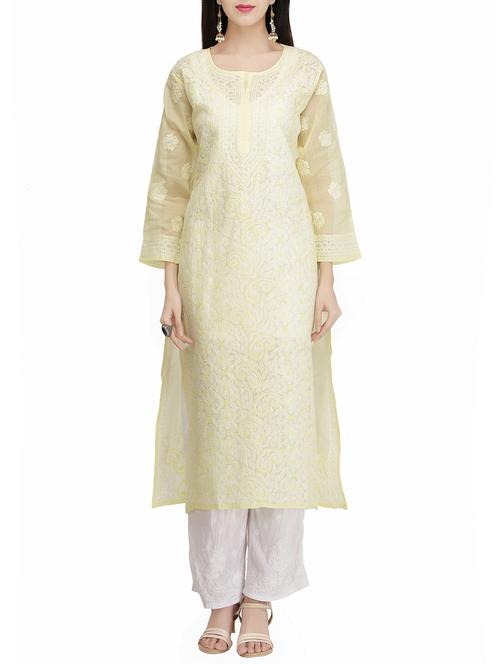 ada yellow cotton straight kurta - 14343902 - Very Small Image - 1