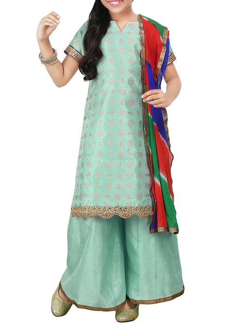 kaanchie nanggia green silk blend suit set - 14344170 - Very Small Image - 1