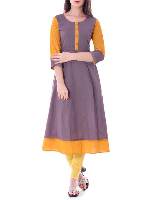 purple cotton anarkali kurta - 14344314 - Very Small Image - 1
