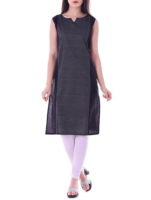 black cotton straight kurta - 14344318 - Very Small Image - 1