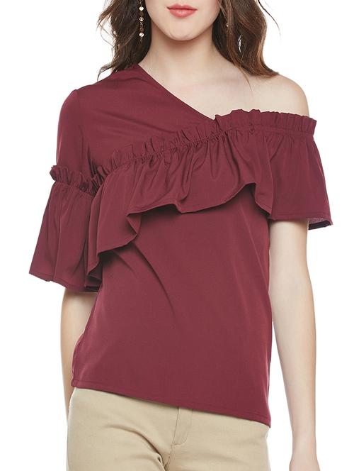 maroon ruffle casual top - 14344356 - Very Small Image - 1