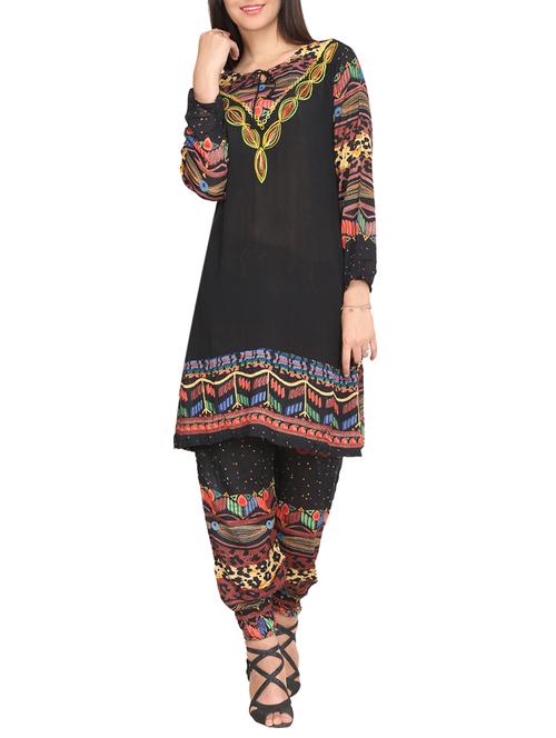 black embroidered kurta salwar set - 14344599 - Very Small Image - 1