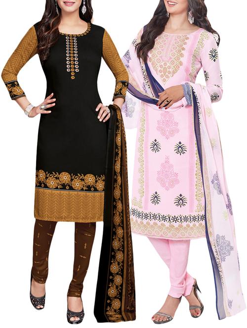 multi colored crepe combo dress material - 14345574 - Very Small Image - 1