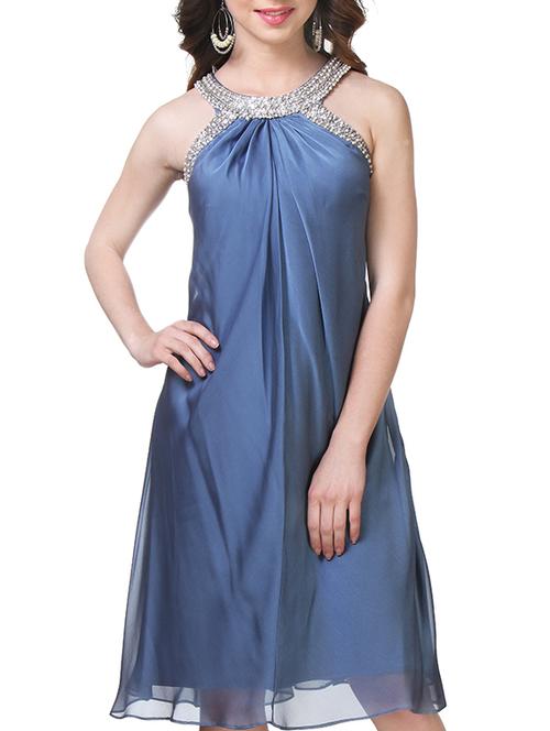 blue chiffon fit & flare dress - 14347231 - Very Small Image - 1