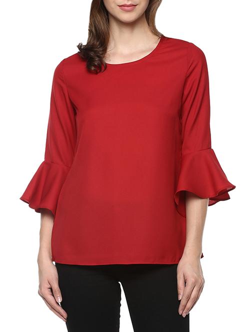 crimson ruffle sleeved top - 14348392 - Very Small Image - 1