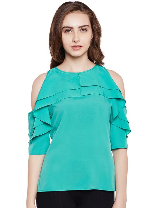solid green ruffle top - 14349394 - Very Small Image - 1