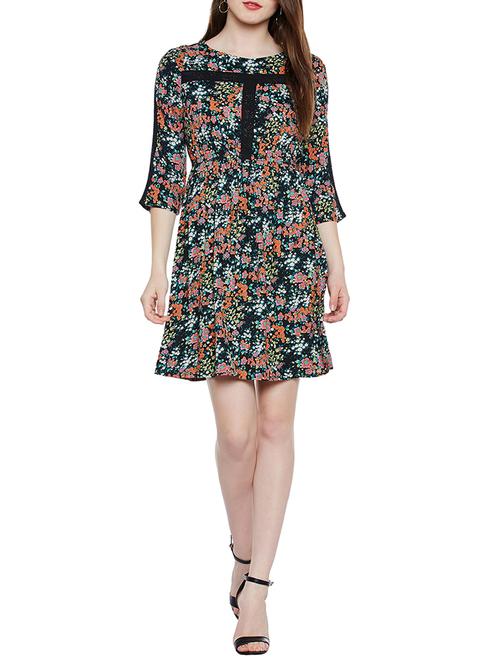 black floral printed viscose skater dress - 14349899 - Very Small Image - 1