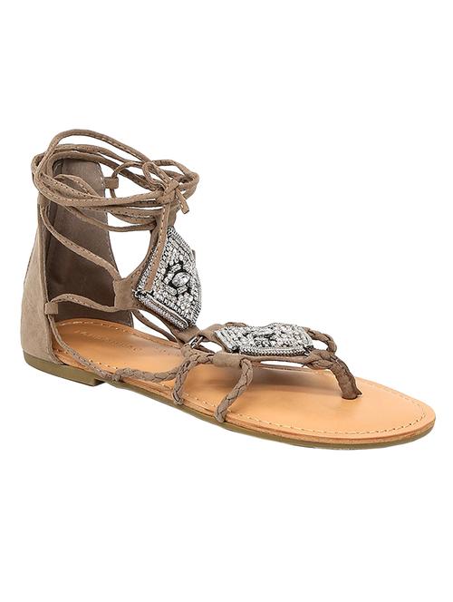 beige pu laceup sandals - 14350061 - Very Small Image - 1