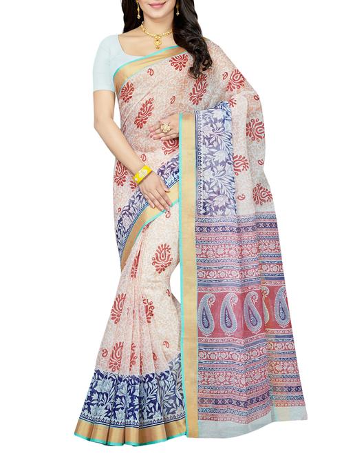 beige printed saree with blouse - 14350776 - Very Small Image - 1