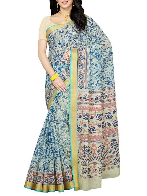 blue printed saree with blouse - 14350784 - Very Small Image - 1