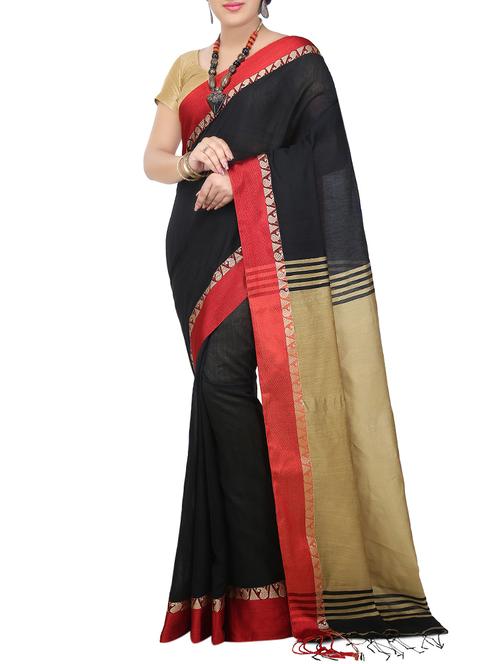black silk bordered saree with blouse - 14351395 - Very Small Image - 1