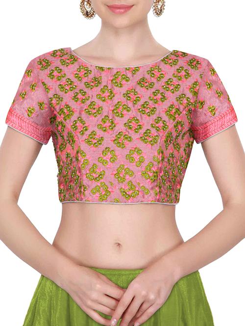 pink raw silk embroidered blouse - 14351603 - Very Small Image - 1